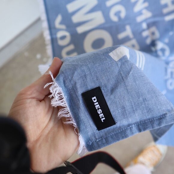 Diesel Blue Warning Large Fringe Scarf - Picture 6 of 6